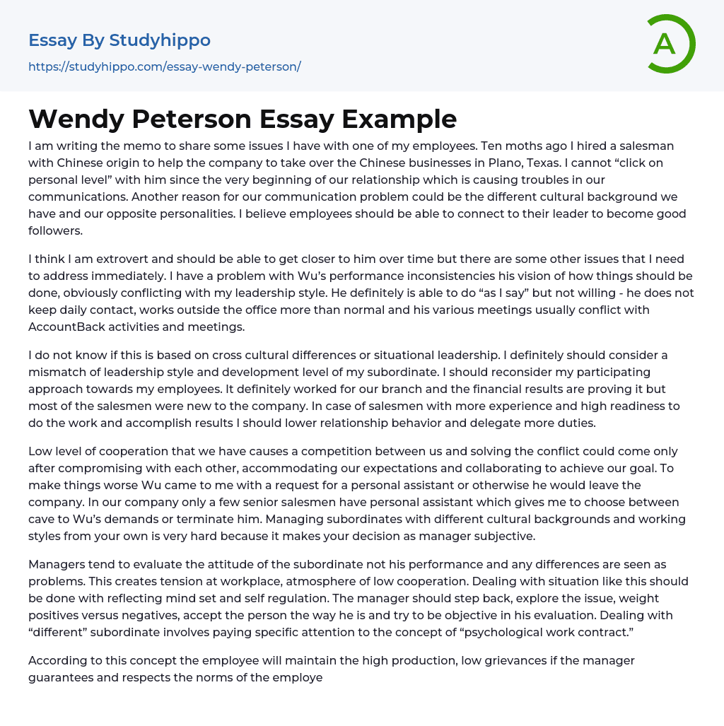 Wendy Peterson Essay Example