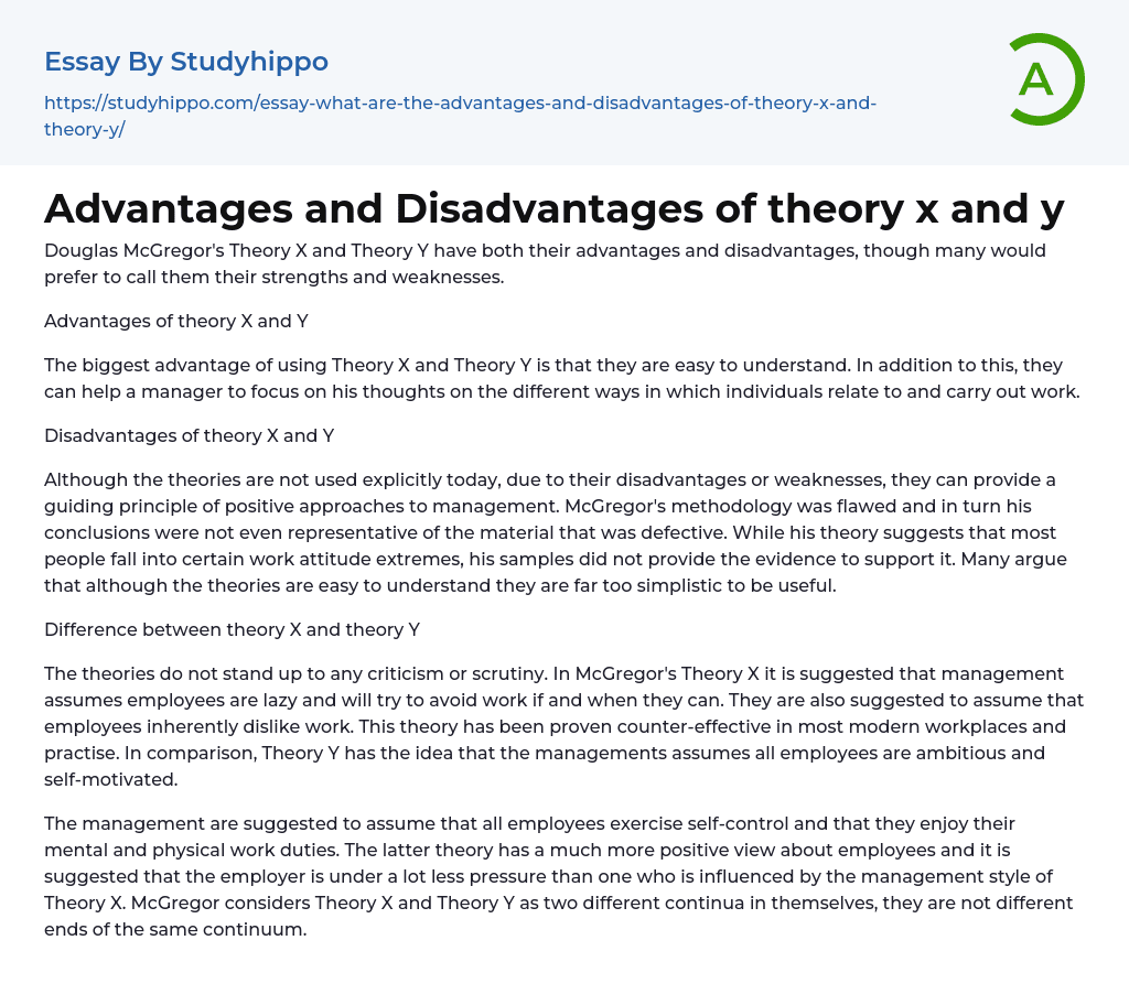 Advantages and Disadvantages of theory x and y Essay Example