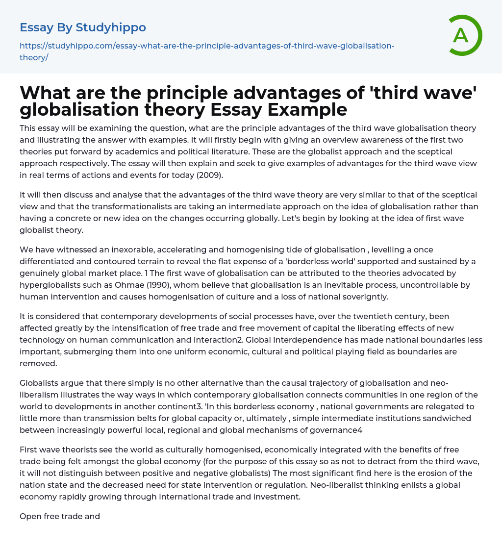 What are the principle advantages of ‘third wave’ globalisation theory Essay Example