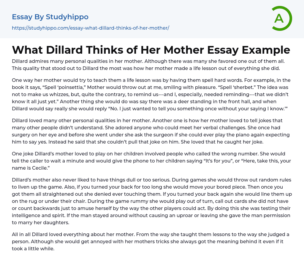 What Dillard Thinks of Her Mother Essay Example