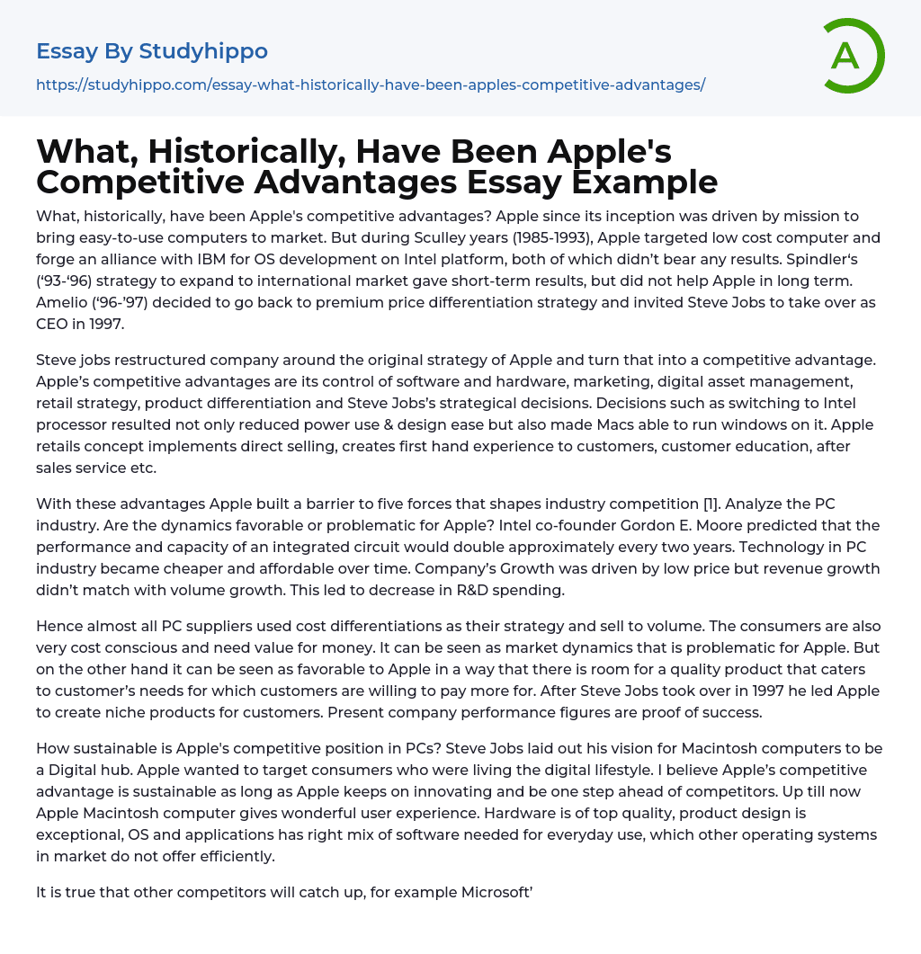 What, Historically, Have Been Apple’s Competitive Advantages Essay Example