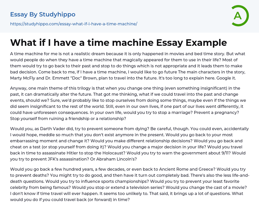 write an essay on if i had a time machine