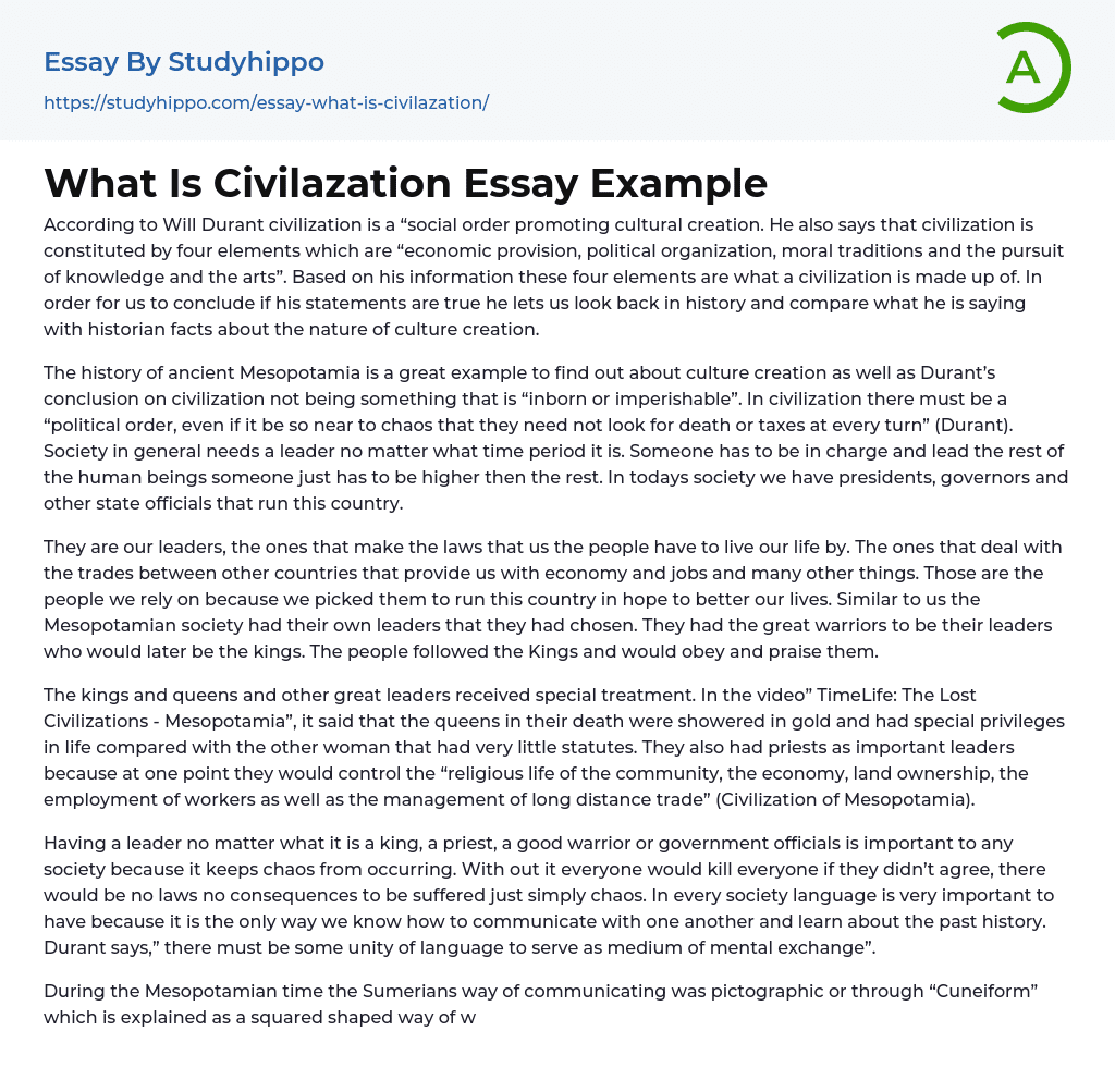 What Is Civilazation Essay Example