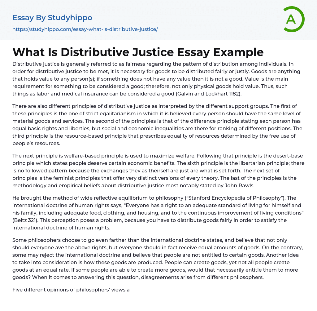 What Is Distributive Justice Essay Example