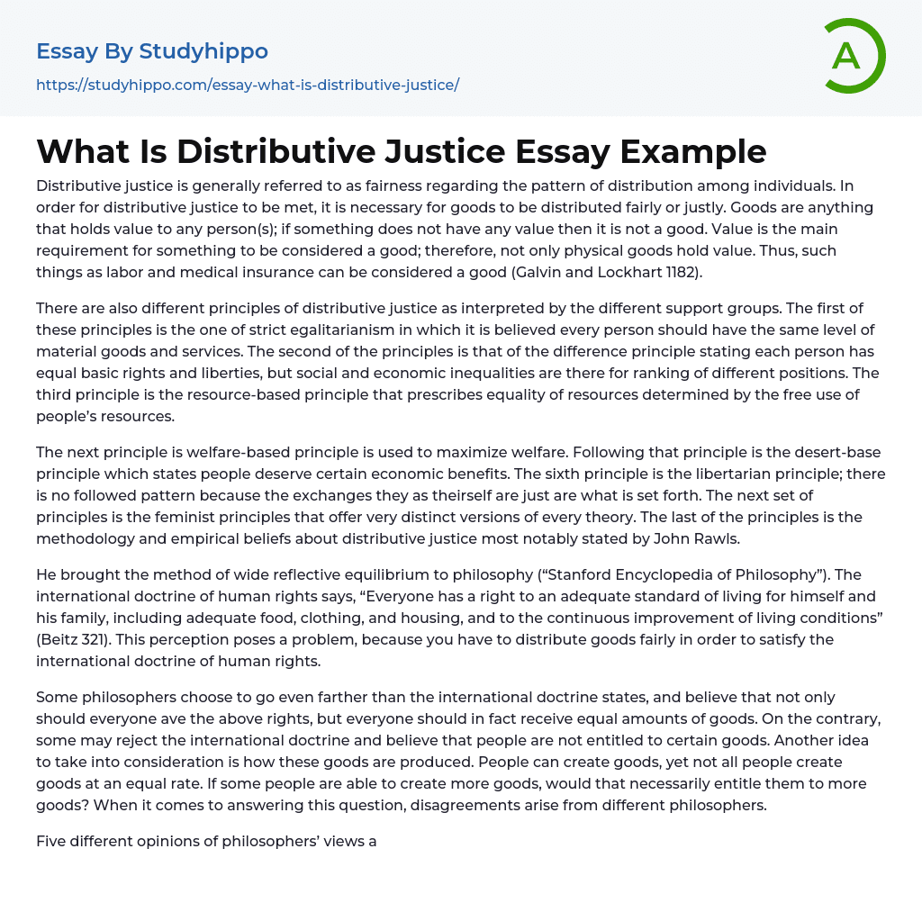 What Is Distributive Justice Essay Example StudyHippo