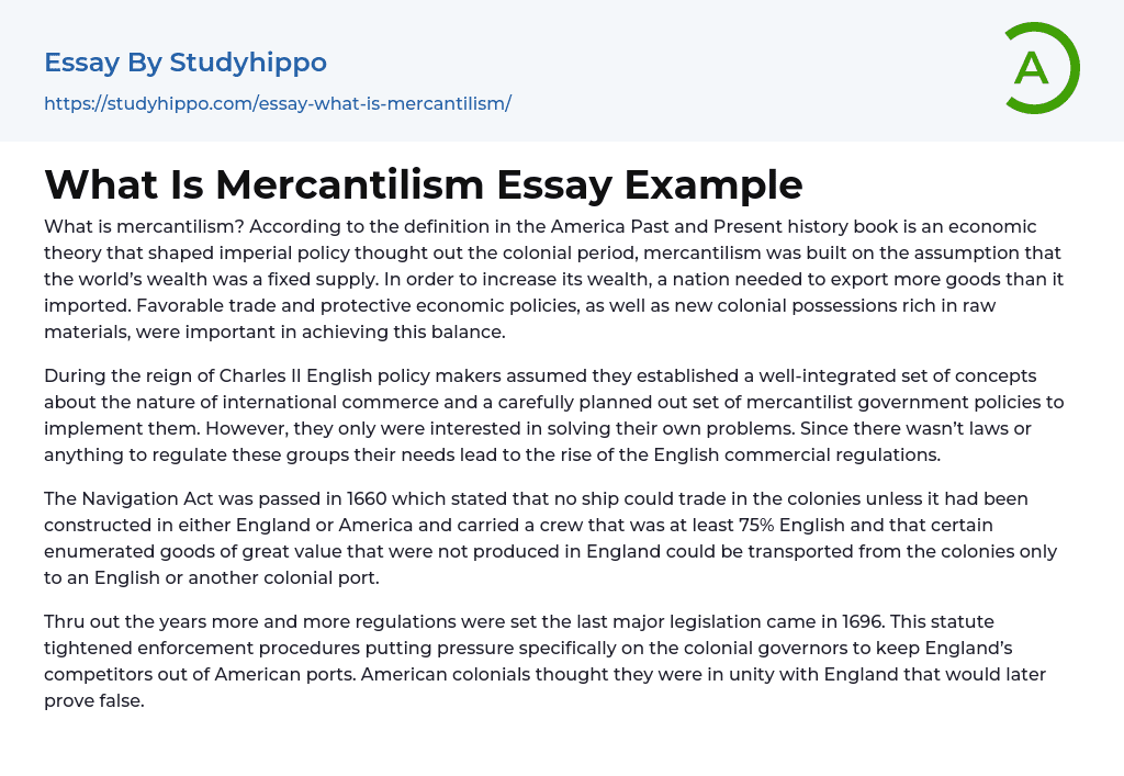 What Is Mercantilism Essay Example