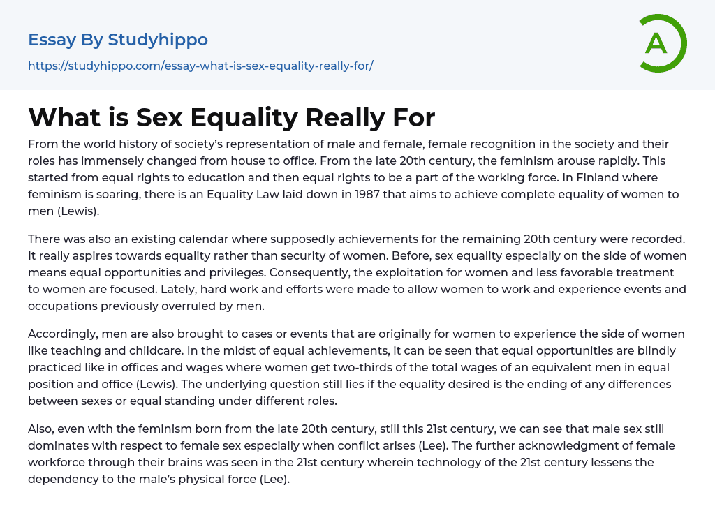 What is Sex Equality Really For Essay Example