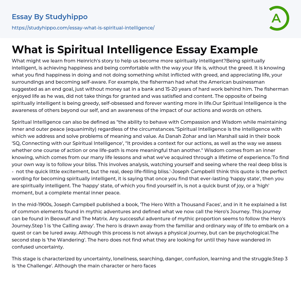What is Spiritual Intelligence Essay Example
