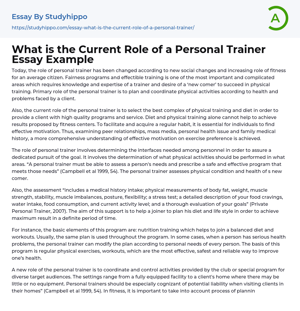 personal trainer essay