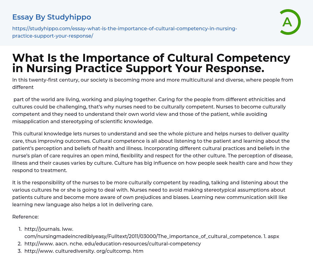 Culturally Competent Nursing in a Multicultural Society