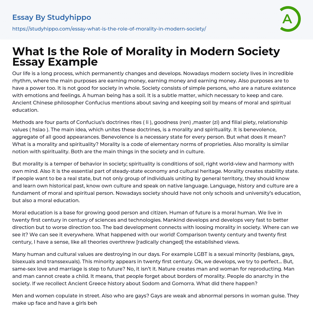 What Is the Role of Morality in Modern Society Essay Example