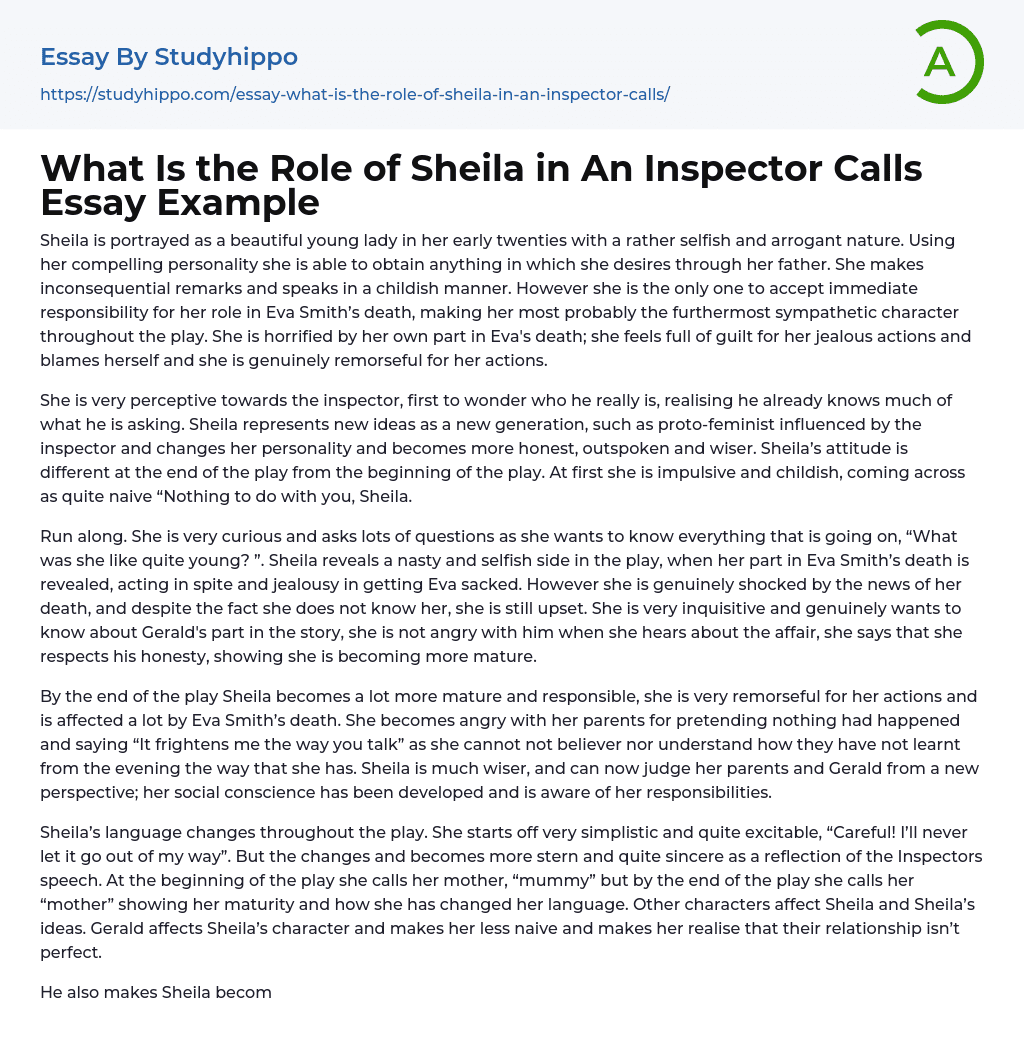 What Is the Role of Sheila in An Inspector Calls Essay Example