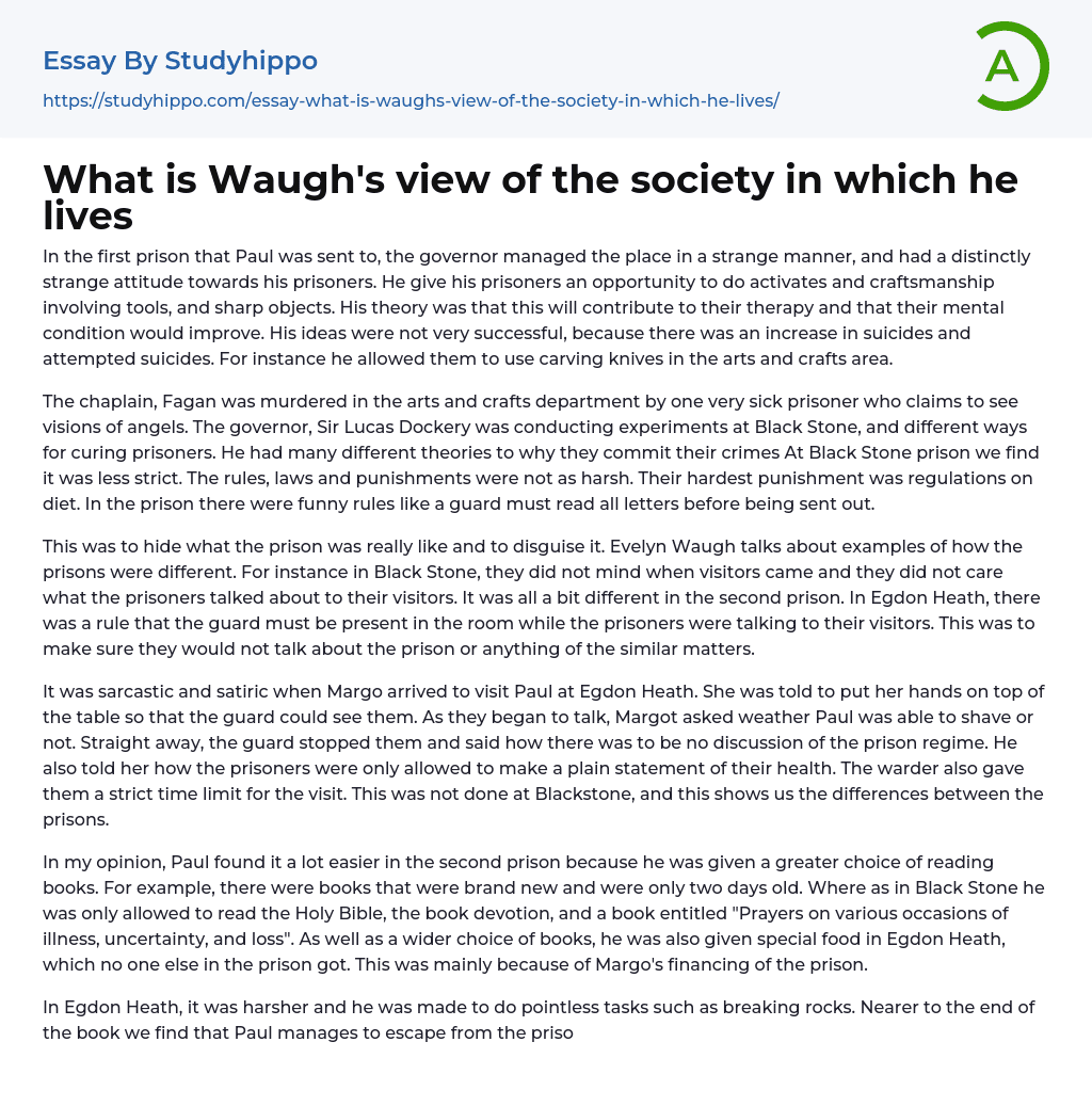 What is Waugh’s view of the society in which he lives Essay Example