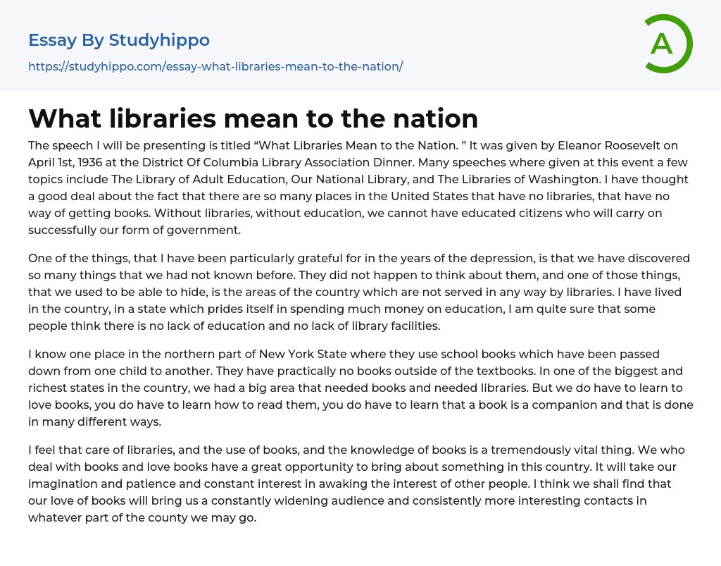What libraries mean to the nation Essay Example