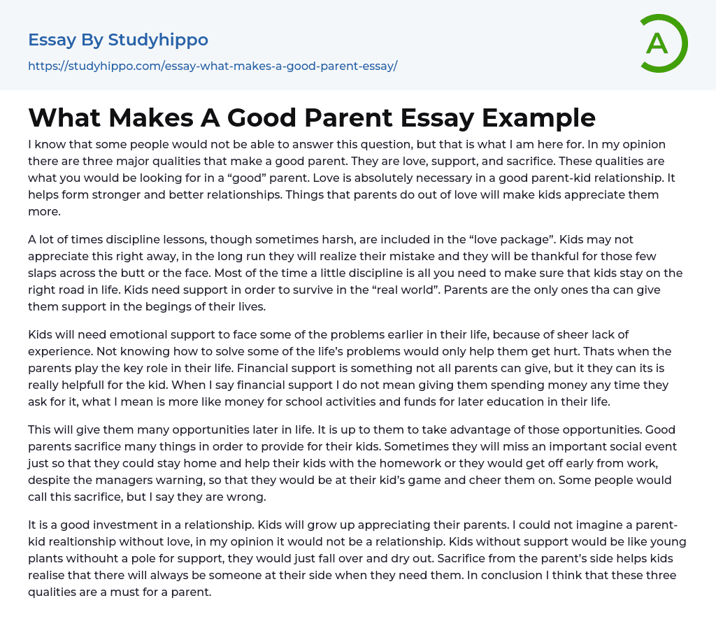 What Makes A Good Parent Essay Example