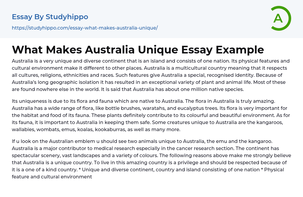 What Makes Australia Unique Essay Example