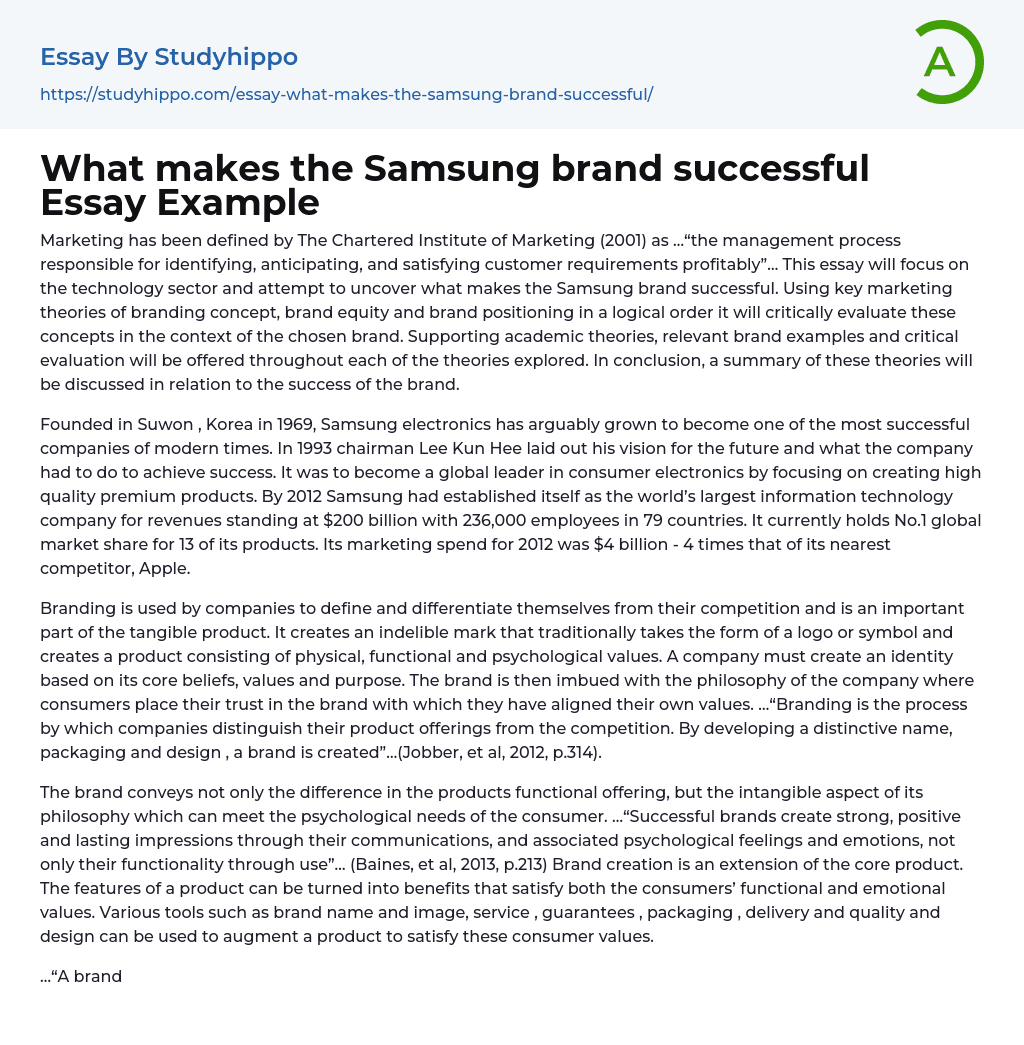 What makes the Samsung brand successful Essay Example
