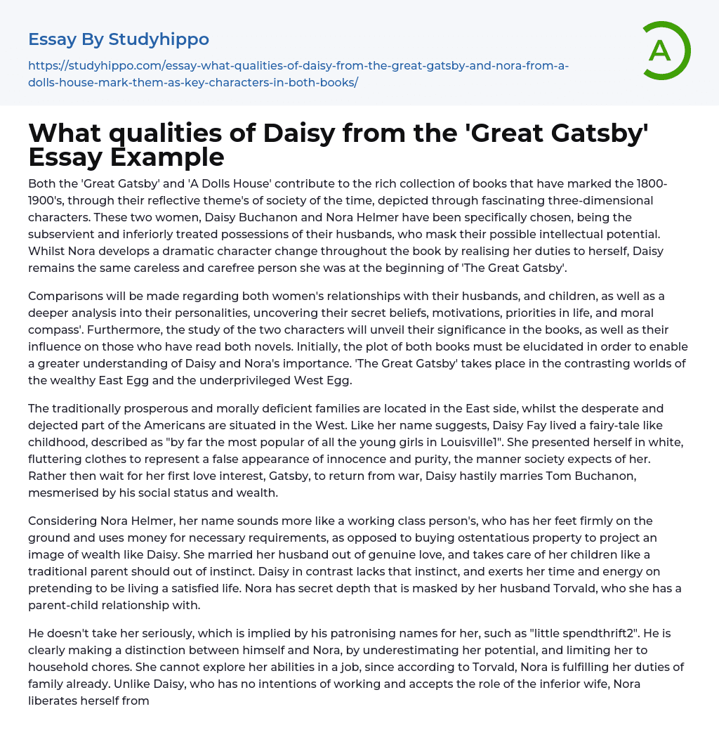 What qualities of Daisy from the ‘Great Gatsby’ Essay Example