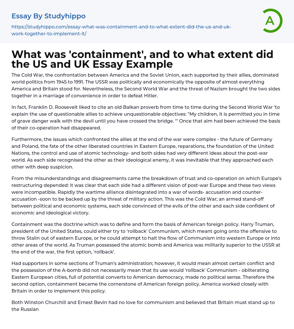 What was ‘containment’, and to what extent did the US and UK Essay Example