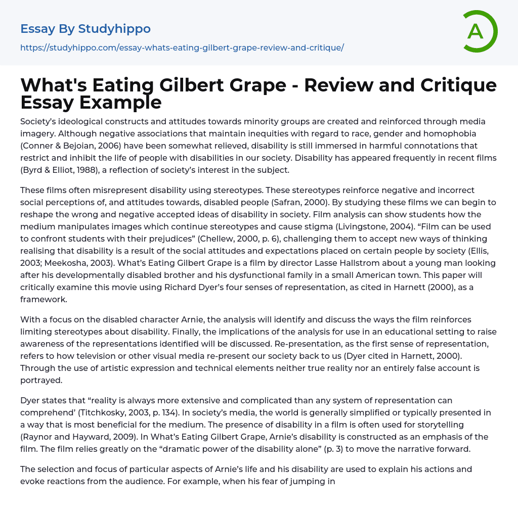 What’s Eating Gilbert Grape – Review and Critique Essay Example