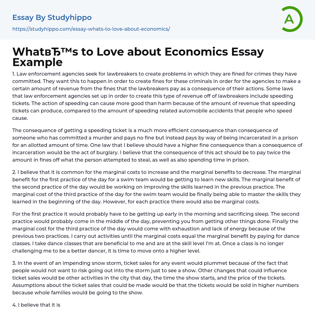 What’s to Love about Economics Essay Example