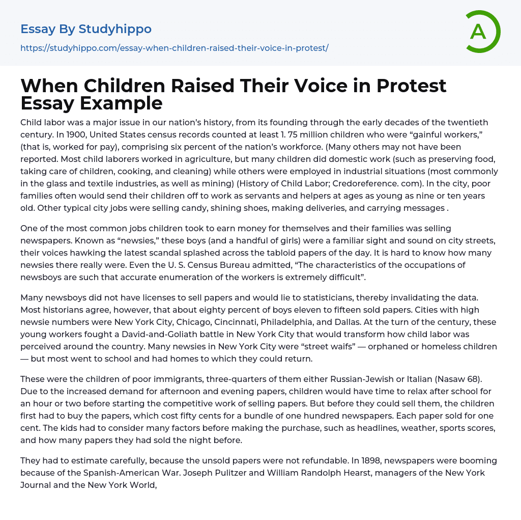 When Children Raised Their Voice in Protest Essay Example