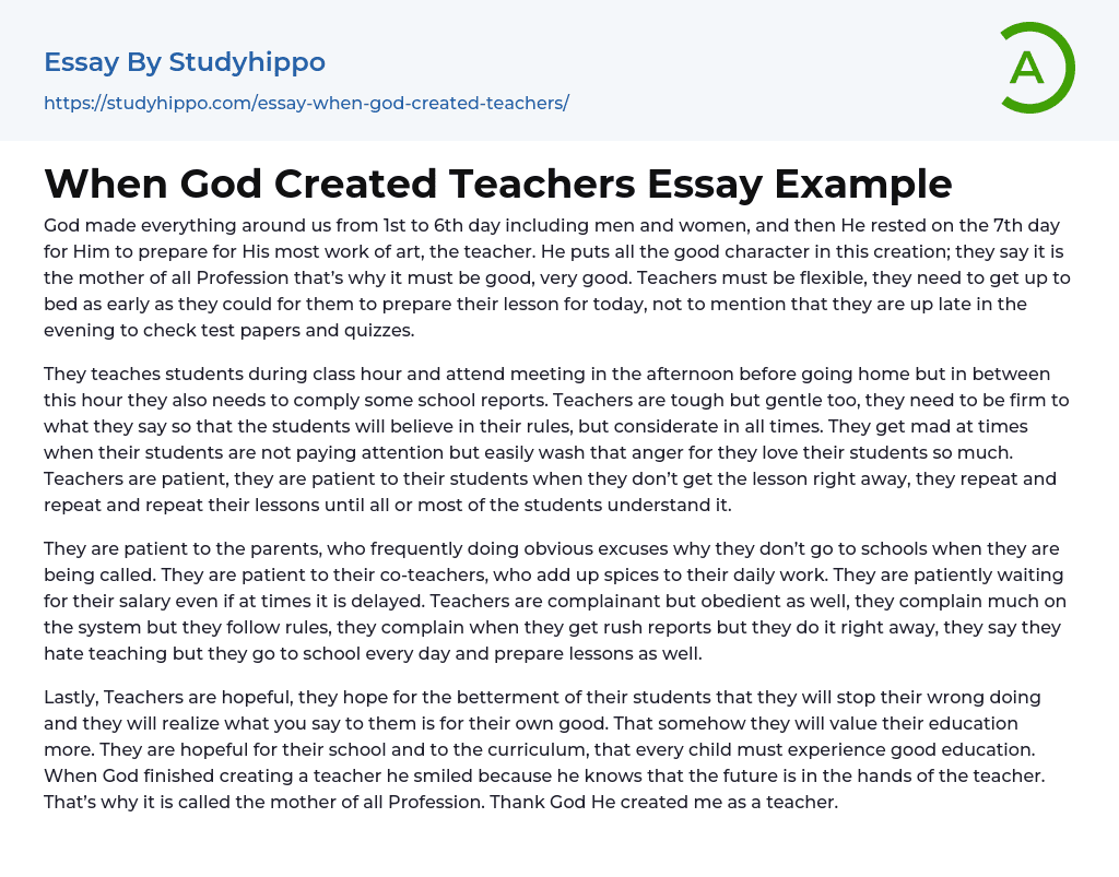 When God Created Teachers Essay Example