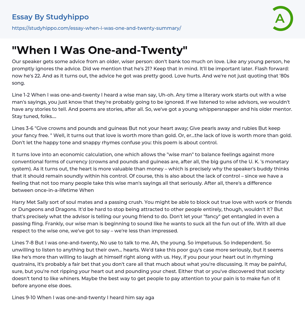 “When I Was One-and-Twenty” Essay Example