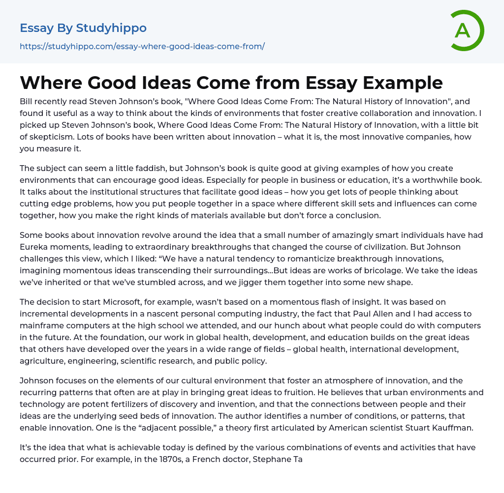 Where Good Ideas Come from Essay Example