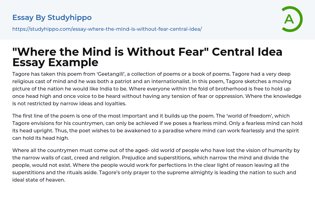 “Where the Mind is Without Fear” Central Idea Essay Example