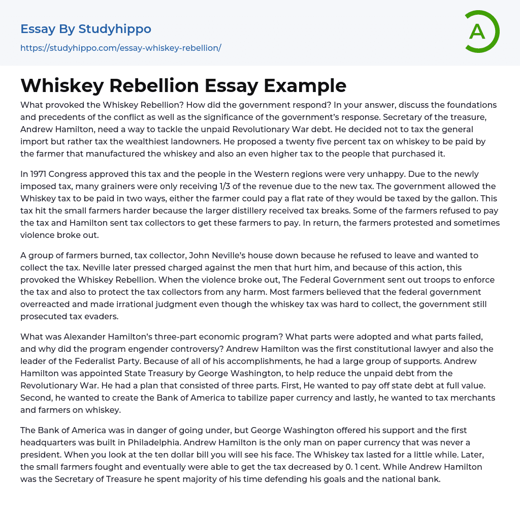 Whiskey Rebellion Essay Example
