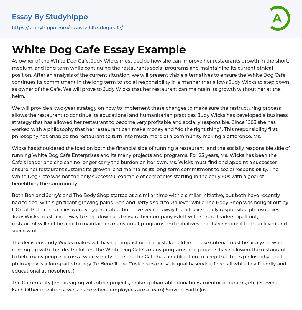 White Dog Cafe Essay Example