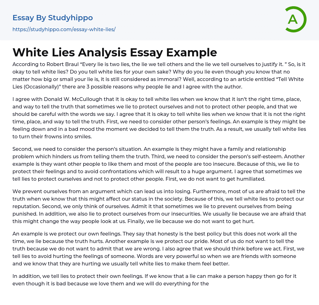 White Lies Analysis Essay Example