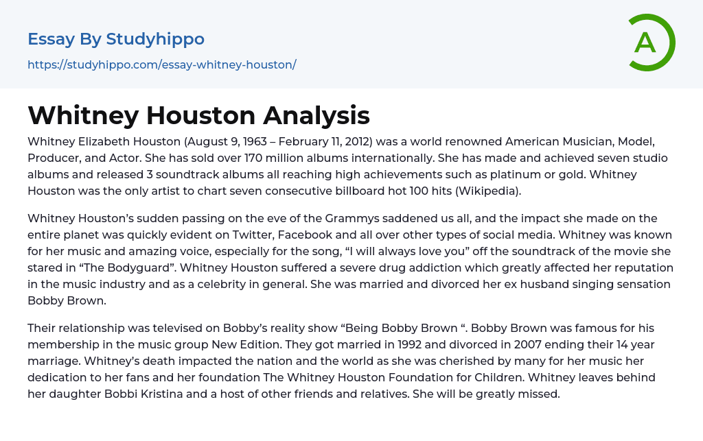 Whitney Houston Analysis Essay Example