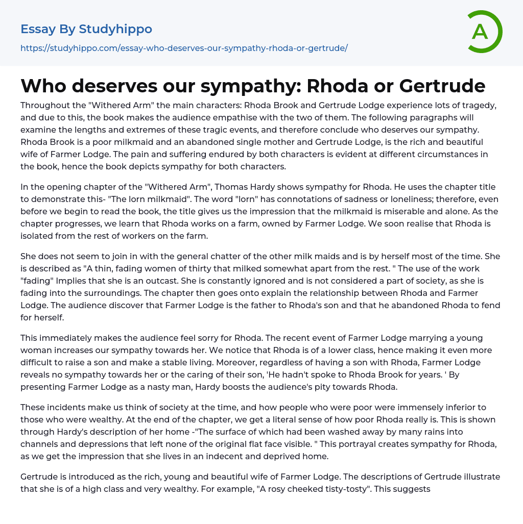 Who deserves our sympathy: Rhoda or Gertrude Essay Example