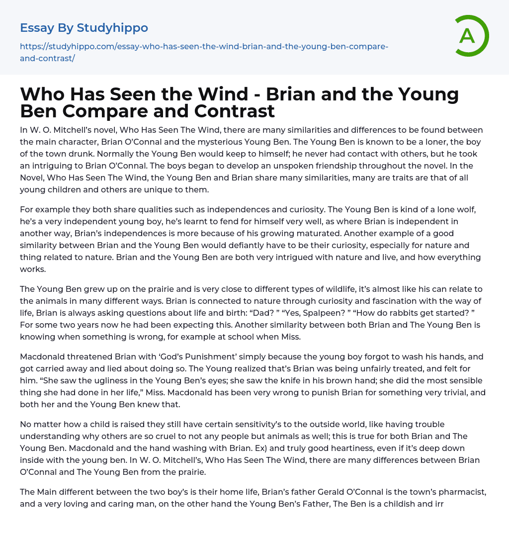Who Has Seen the Wind – Brian and the Young Ben Compare and Contrast Essay Example