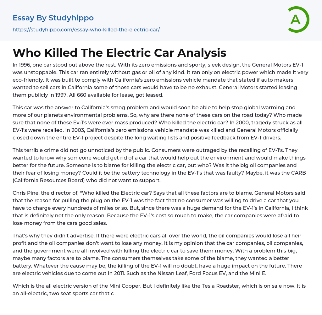 Who Killed The Electric Car Analysis Essay Example