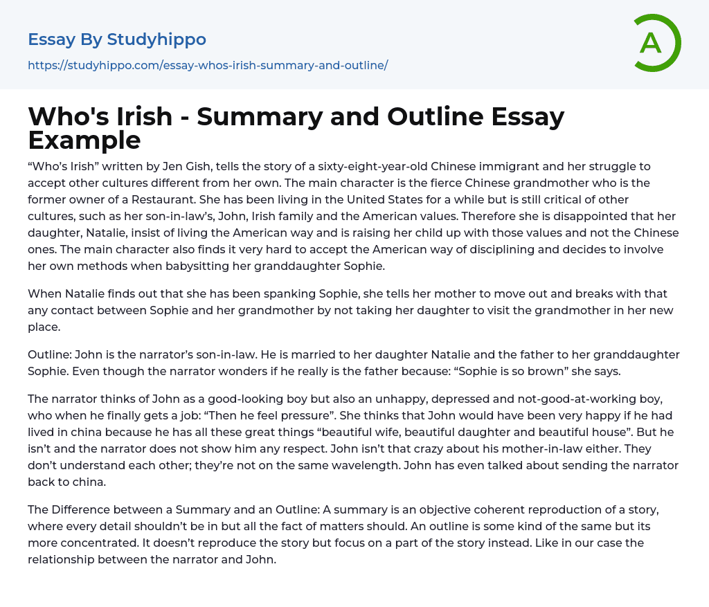 Who’s Irish – Summary and Outline Essay Example
