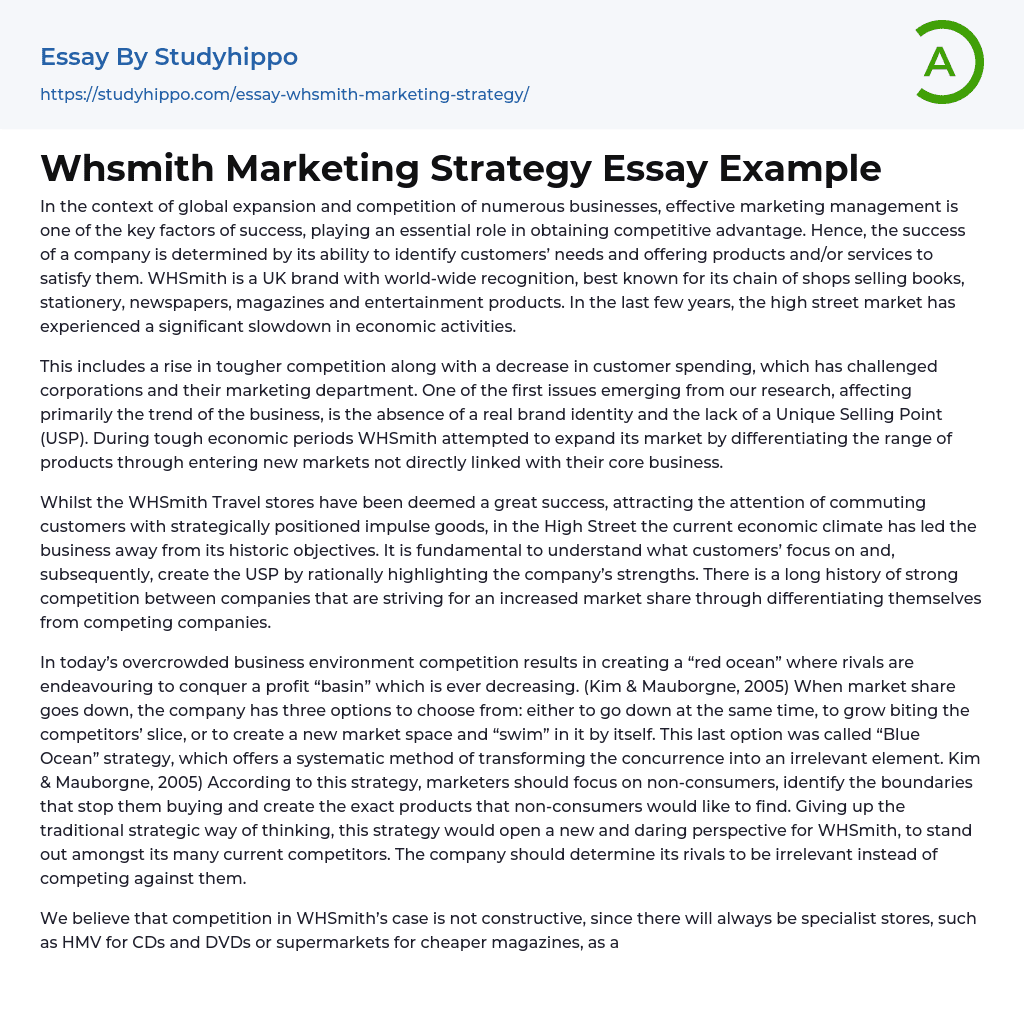 Whsmith Marketing Strategy Essay Example