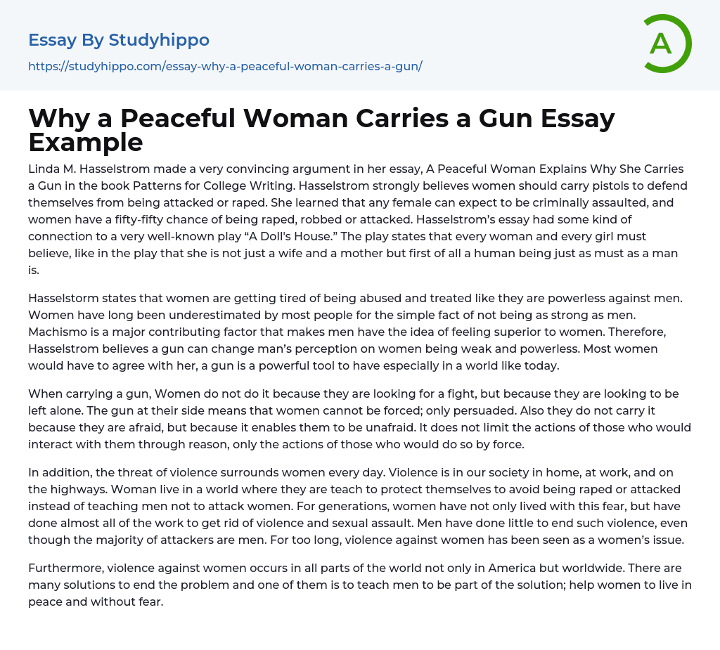 Why a Peaceful Woman Carries a Gun Essay Example