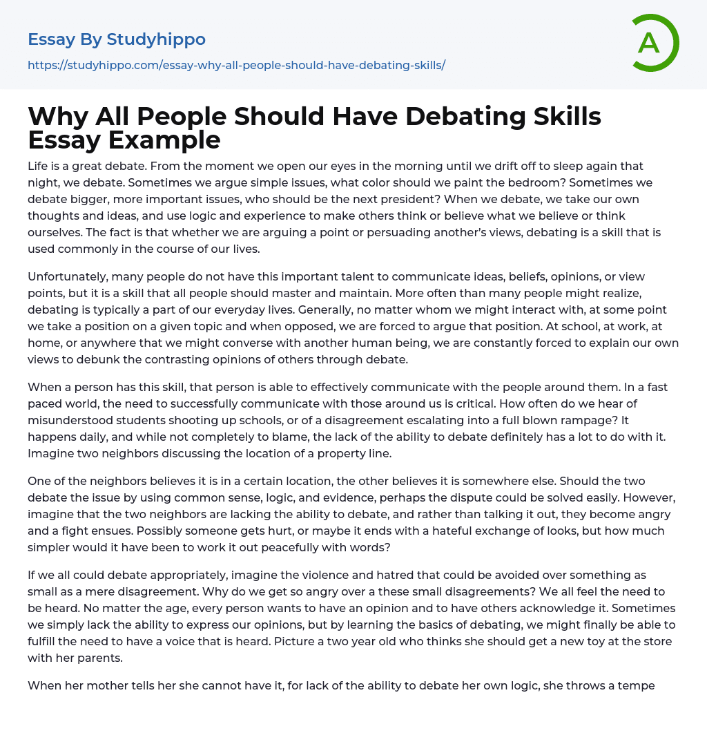 Why All People Should Have Debating Skills Essay Example