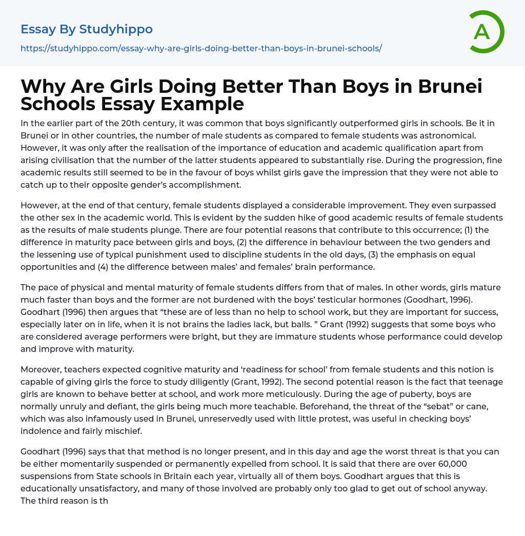 Why Are Girls Doing Better Than Boys in Brunei Schools Essay Example