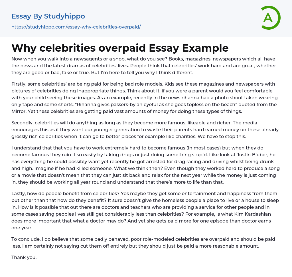 Why celebrities overpaid Essay Example