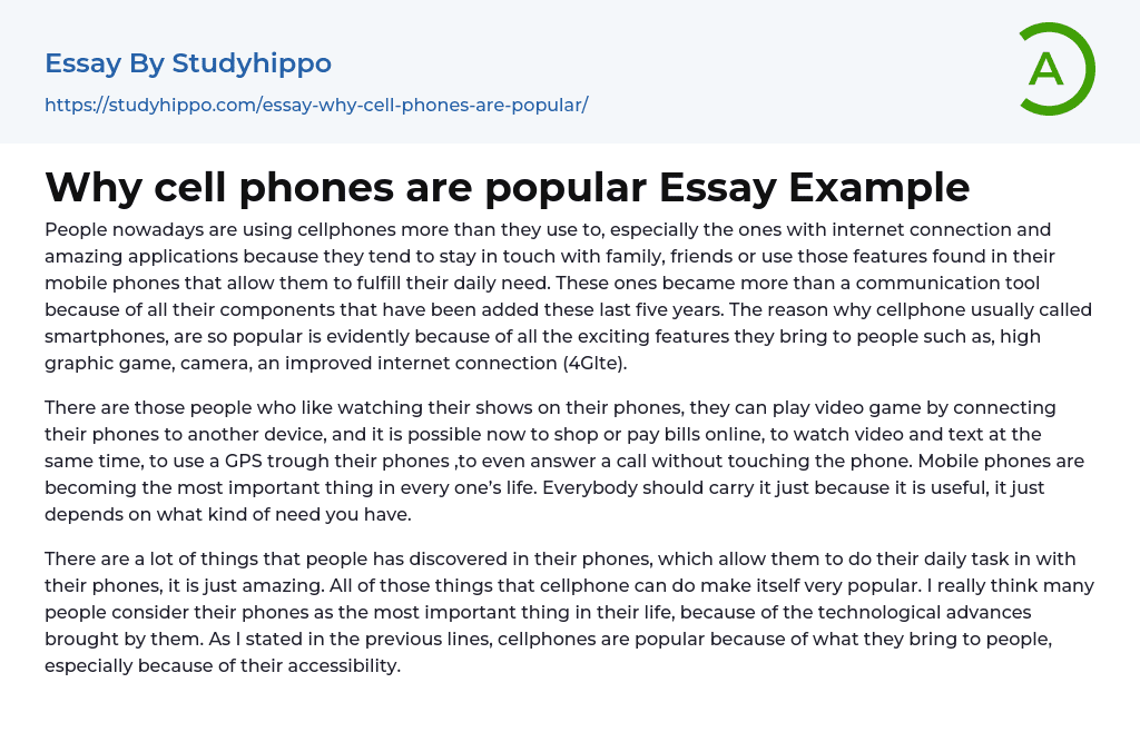 Why cell phones are popular Essay Example