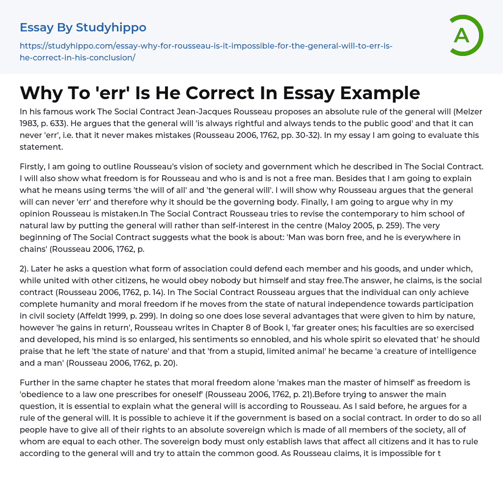 Why To ‘err’ Is He Correct In Essay Example