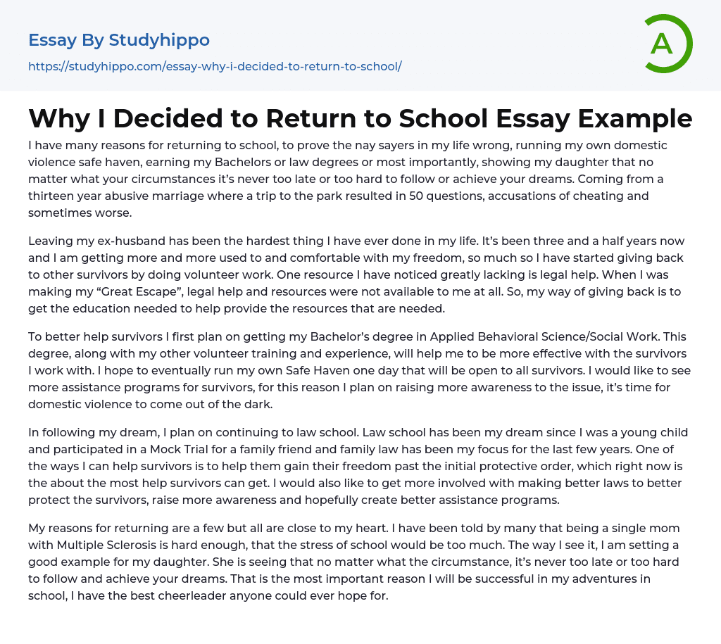 Why I Decided to Return to School Essay Example