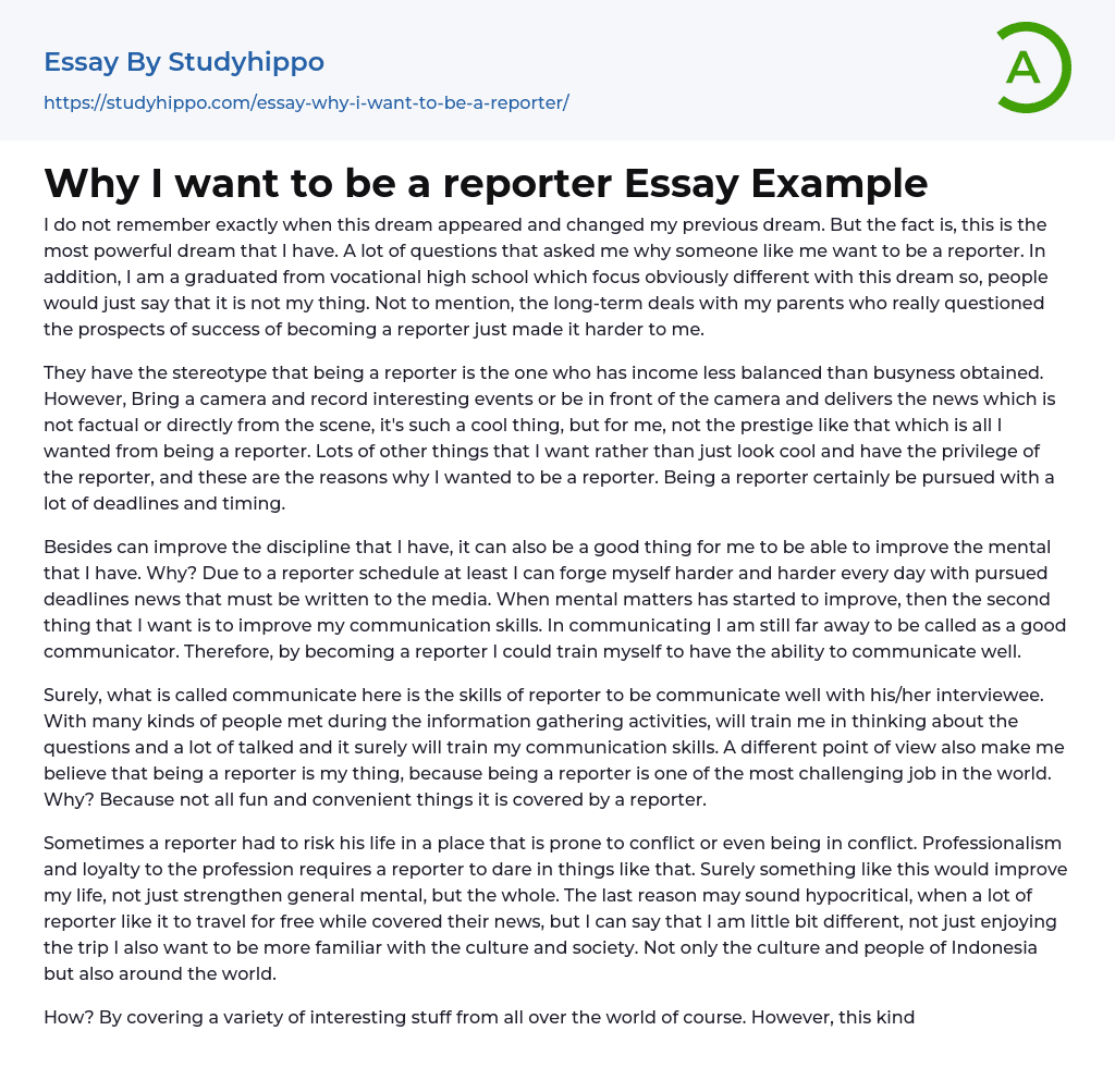 Why I want to be a reporter Essay Example