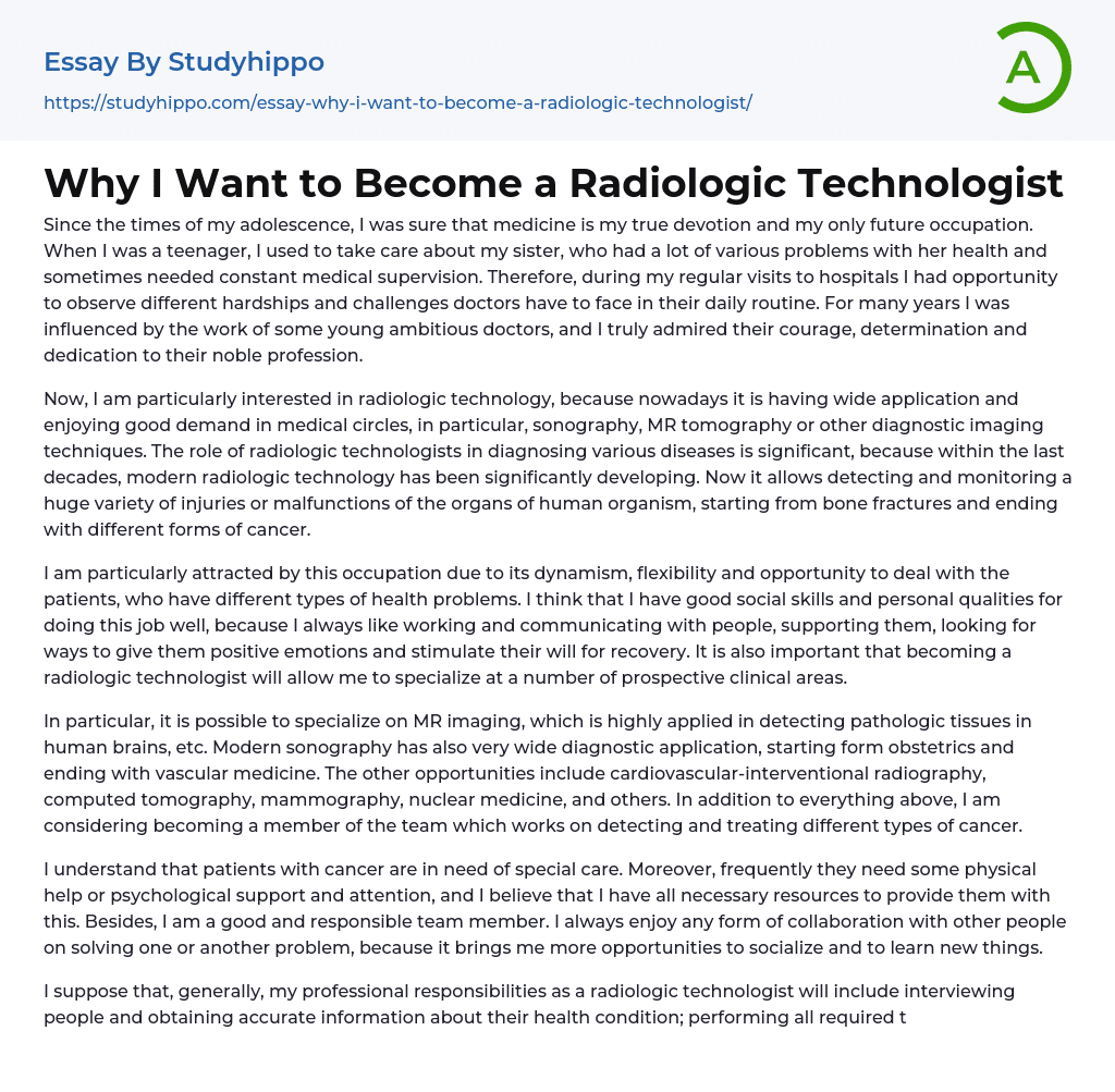 Why I Want To Become A Radiologic Technologist Essay Example 