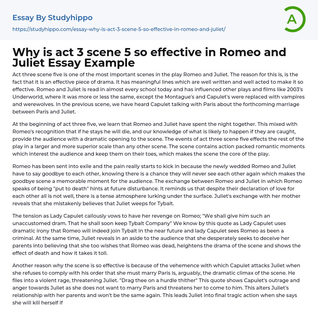 Why is act 3 scene 5 so effective in Romeo and Juliet Essay Example