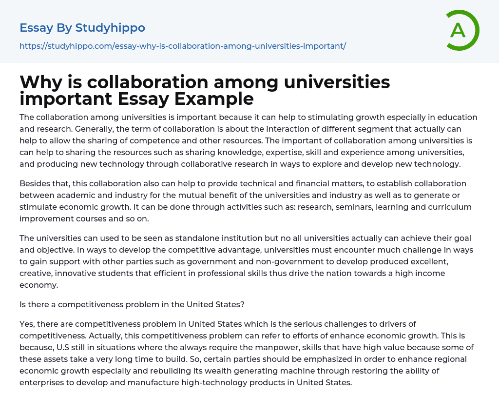 Why is collaboration among universities important Essay Example